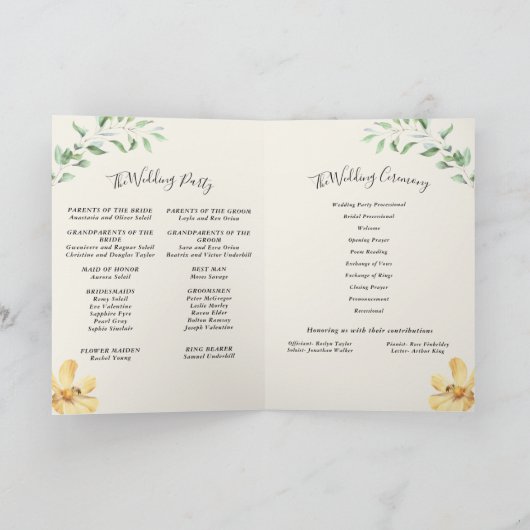 Elegantes Daisy Folded Wedding Programm (Innenseite)