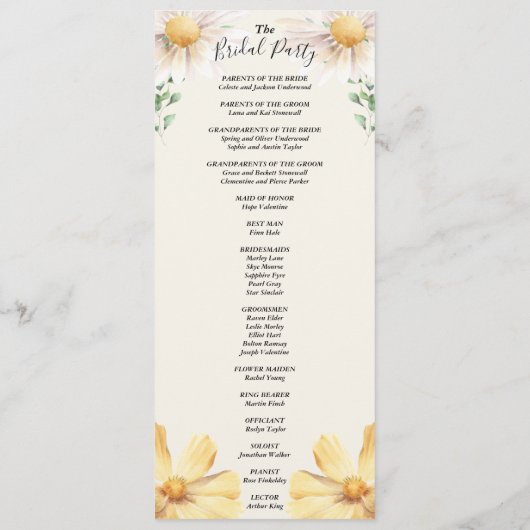 Elegantes Daisy Wedding Brautparty Flat Program Programm (Rückseite)
