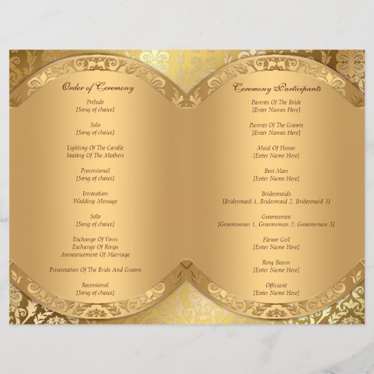 Elegantes Damask Floral Swirl Gold-Programm (Rückseite)