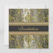 Elegantes Damask Gold Silver Gray Party Einladung (Vorderseite)