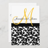 Elegantes Damask Hochzeitsmonopol Gelb Einladung (Vorne/Hinten)