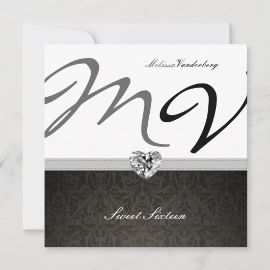 Elegantes Damask Monogramm 16 . Geburtstag Einladung (Vorderseite)