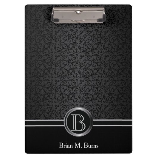 Elegantes Damask Muster | DIY Monogram Klemmbrett (Vorderseite)