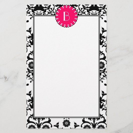 Elegantes Damask-Muster mit Monogramm Briefpapier (Vorderseite)