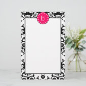 Elegantes Damask-Muster mit Monogramm Briefpapier (Stehend Vorderseite)