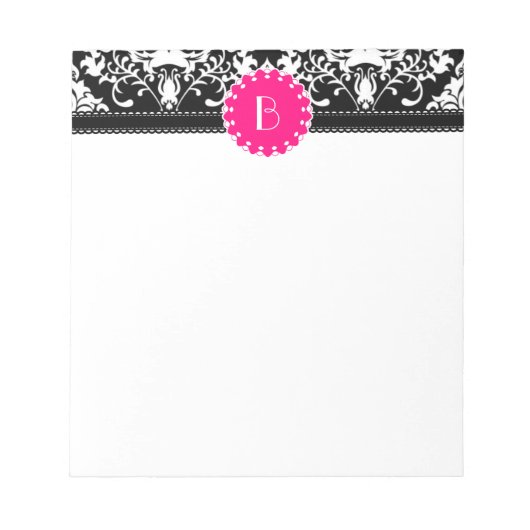 Elegantes Damask-Muster mit Monogramm Notizblock (Vorderseite)