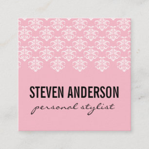 Elegantes Damask Muster / Rosa Quadratische Visitenkarte