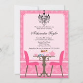 Elegantes Damask und Chandelier Tea Party Einladung (Vorderseite)