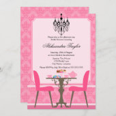 Elegantes Damask und Chandelier Tea Party Einladung (Vorne/Hinten)