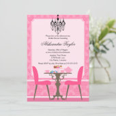 Elegantes Damask und Chandelier Tea Party Einladung (Stehend Vorderseite)