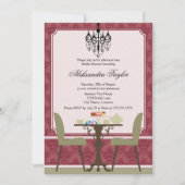 Elegantes Damask und Chandelier Tea Party Einladung (Vorderseite)