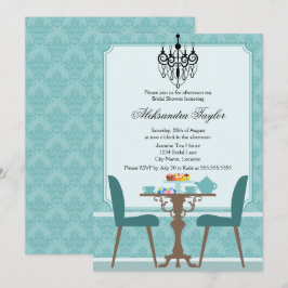 Elegantes Damask und Chandelier Tea Party Einladung