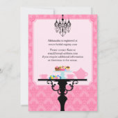Elegantes Damask und Kronleuchter Pink Aqua Tea Pa Einladung (Rückseite)