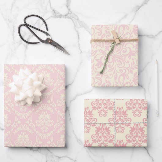 Elegantes Damask Wrapping Paper Geschenkpapier Set (Vorderseite)