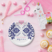 Elegantes Damasmotiv, blau, rosa Hochzeit Pappteller (Party)