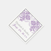 Elegantes Damasmotiv lila, grau Serviette (Ecke)