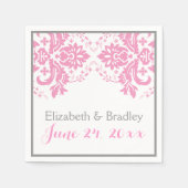 Elegantes Damasmotiv rosa, graue Hochzeit Serviette (Vorderseite)