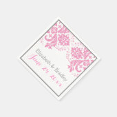 Elegantes Damasmotiv rosa, graue Hochzeit Serviette (Ecke)