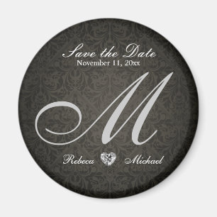 Elegantes Damast-Diamant-Monogramm Save the Date Magnet