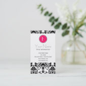 Elegantes Damast-Muster mit Monogramm Visitenkarte (Stehend Vorderseite)