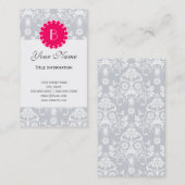 Elegantes Damast-Muster mit Monogramm Visitenkarte (Vorne/Hinten)