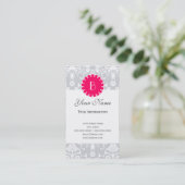 Elegantes Damast-Muster mit Monogramm Visitenkarte (Stehend Vorderseite)