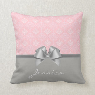 Elegantes Damast-Muster-Rosa und graues Kissen