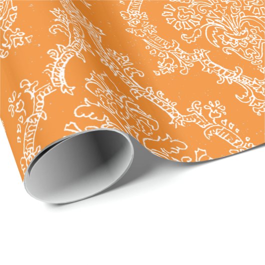 Elegantes Damast Orangen-Packpapier Geschenkpapier (Rolleneckpunkt)