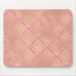 Elegantes Damast-Rosa und Gold im viktorianischen Mousepad