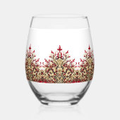 Elegantes Damast-Rot-Gold-Muster Weinglas Ohne Stiel (Rückseite)