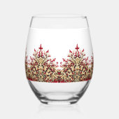 Elegantes Damast-Rot-Gold-Muster Weinglas Ohne Stiel (Rechts)