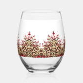 Elegantes Damast-Rot-Gold-Muster Weinglas Ohne Stiel (Links)
