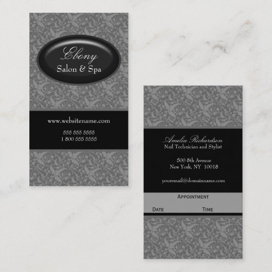Elegantes Damast-Salon-Grau Terminkarte (Vorne/Hinten)