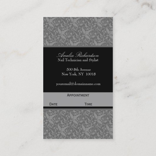 Elegantes Damast-Salon-Grau Terminkarte (Rückseite)