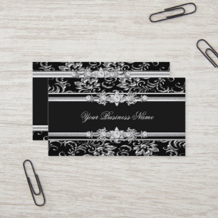 Elegantes Damast-Silber-Schwarz-Juwel-Look-Image Visitenkarte