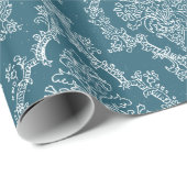 Elegantes Damastblau-Packpapier Geschenkpapier (Rolleneckpunkt)