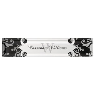Elegantes Damastmonogrammmuster Namensplakette