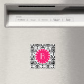 Elegantes Damastmuster mit Monogramm Magnet (In Situ (Geschirrspüler))