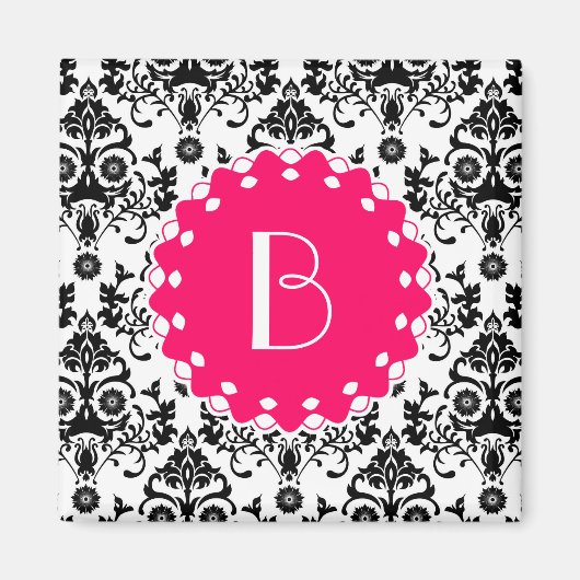 Elegantes Damastmuster mit Monogramm Magnet (Vorne)