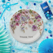 Elegantes "Danke" Design mit hängenden Blumen Pappteller (Party)