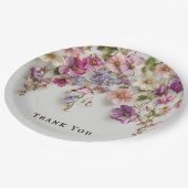 Elegantes "Danke" Design mit hängenden Blumen Pappteller (Schrägansicht)