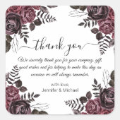 elegantes Dankeschön an gotisch-blumengeschmückte  Quadratischer Aufkleber (Vorderseite)