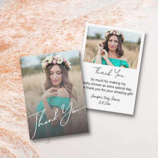elegantes Dankeschön Babydusche 2 Fotos stilvoll Mitteilungskarte