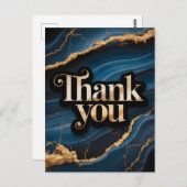 Elegantes Dankeschön-Design in Blau und Gold Postkarte (Vorne/Hinten)