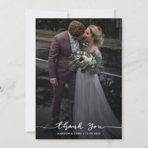 Elegantes Dankeschön-Skript Hochzeitsfoto  Dankeskarte
