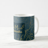 Elegantes Dark Aquamarin Blue & Gold Foil Floral M Kaffeetasse (VorderseiteRechts)