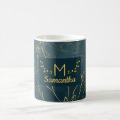 Elegantes Dark Aquamarin Blue & Gold Foil Floral M Kaffeetasse (Mittel)