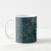 Elegantes Dark Aquamarin Blue & Gold Foil Floral M Kaffeetasse (Links)