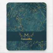 Elegantes Dark Aquamarin Blue & Gold Foil Floral M Mousepad (Vorne)