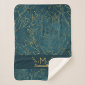 Elegantes Dark Aquamarin Blue & Gold Foil Floral M Sherpadecke (Vorderseite)